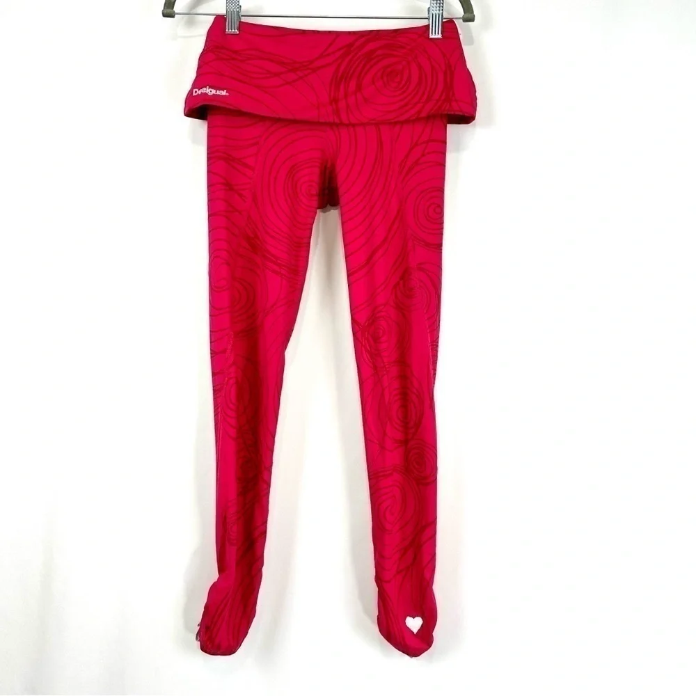 Desigual Women's Sz XS Pink Active Monochromatic Leggings With Outlined Circles